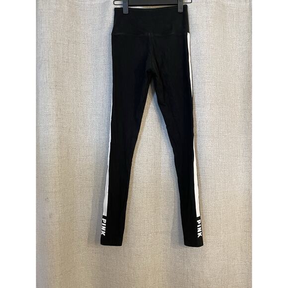 Victoria Secret PINK Leggings Womens Small Cotton High Waist Black White Stripe - Picture 3 of 4